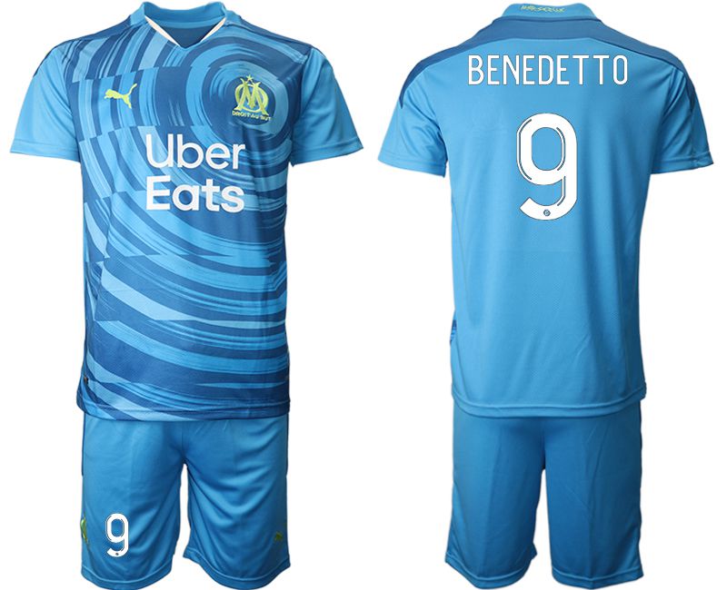 Men 2020-2021 club Olympique de Marseille away #9 blue Soccer Jerseys